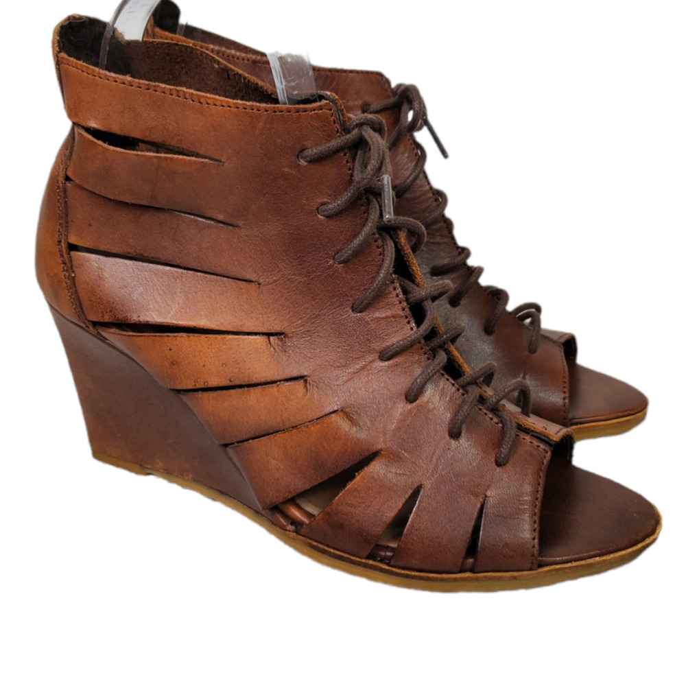 Anthropologie KMB Collioure Leather Lace-Up Wedges 39